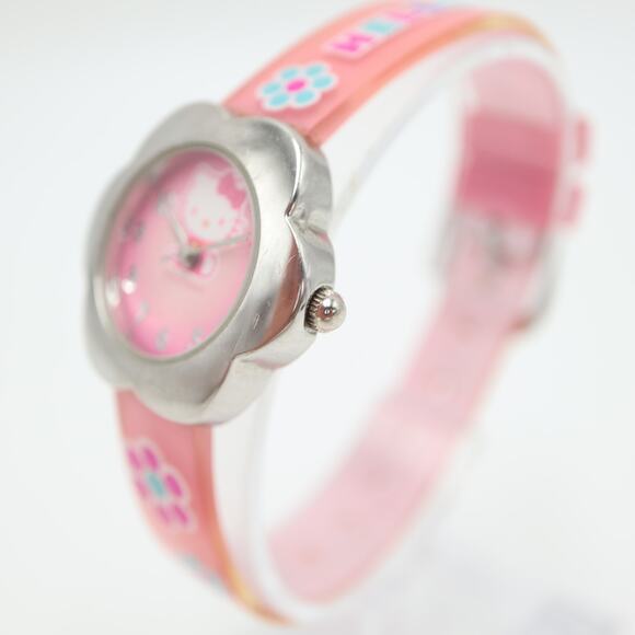 Hello Kitty Sanrio 2007 Pink Silver Flower Watch 29mm Dial with New Battery - Picture 8 of 14